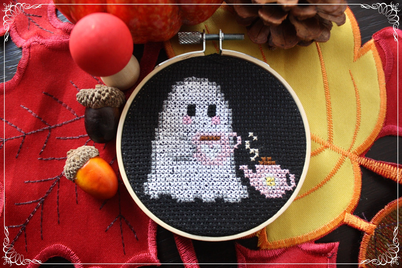 Cadre broderie point de croix Fantômes mignons Halloween Automne