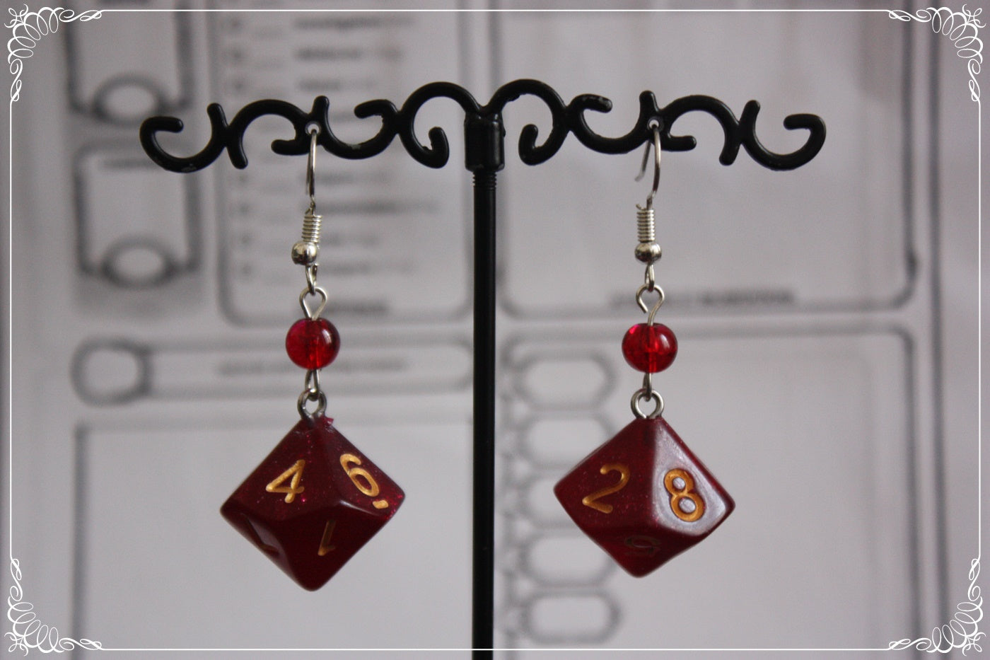 Boucles d'oreilles "Dés JDR - Roses - Rouges "