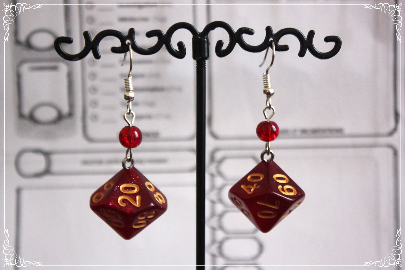 Boucles d'oreilles "Dés JDR - Roses - Rouges "