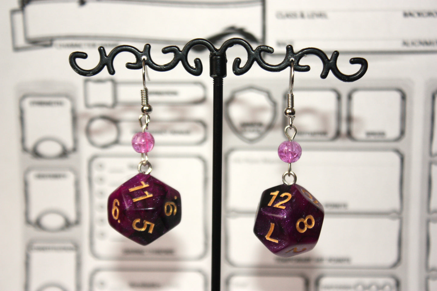 Boucles d'oreilles "Dés JDR - Violets "