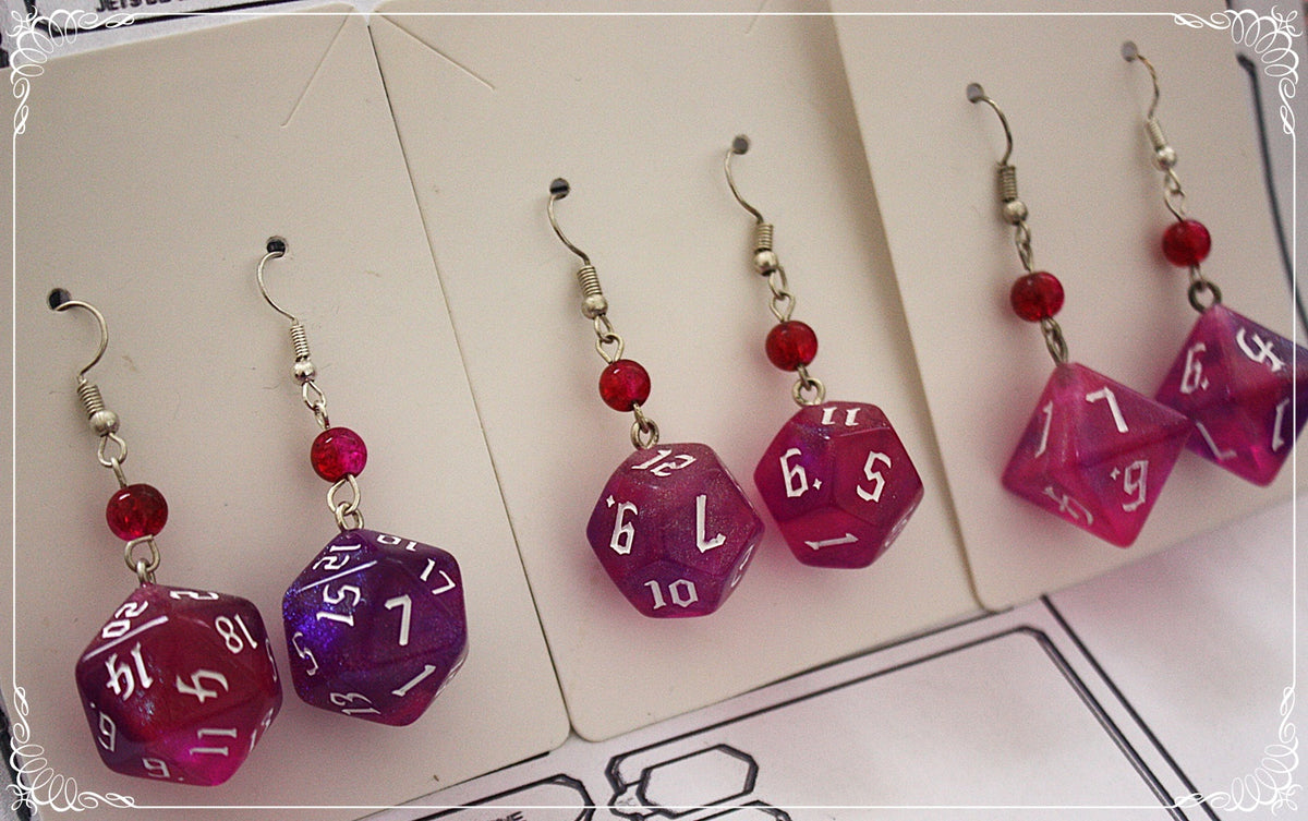 Boucles d'oreilles "Dés JDR - Roses - Rouges "