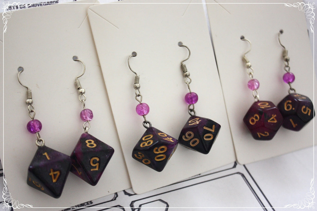 Boucles d'oreilles "Dés JDR - Violets "