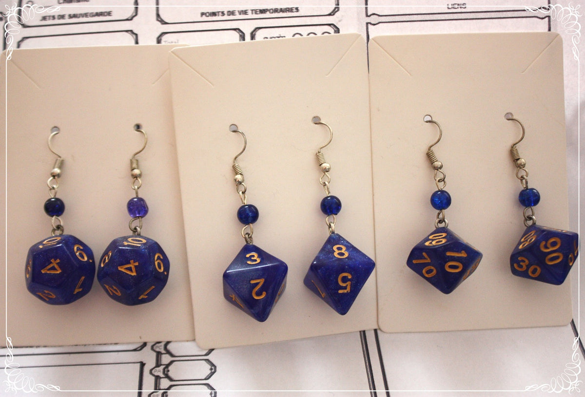 Pendentifs "Dés JDR - Bleus "