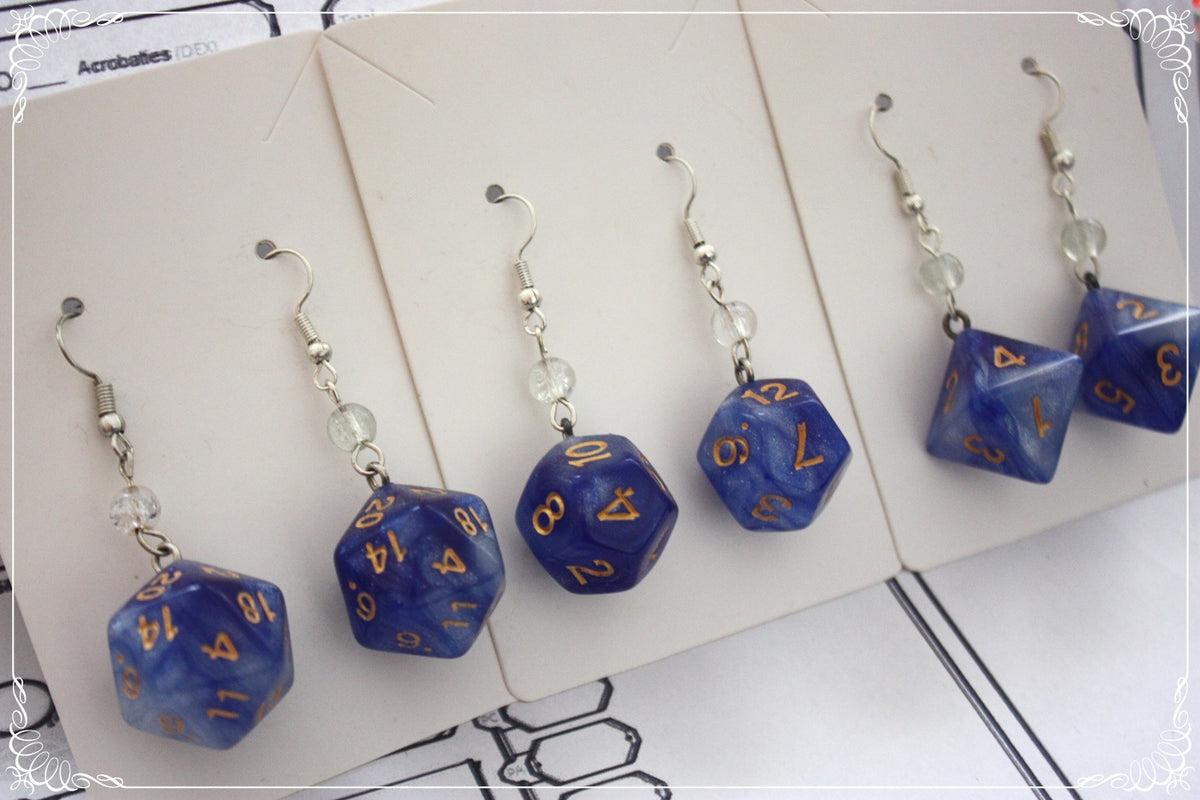 Pendentifs "Dés JDR - Bleus "