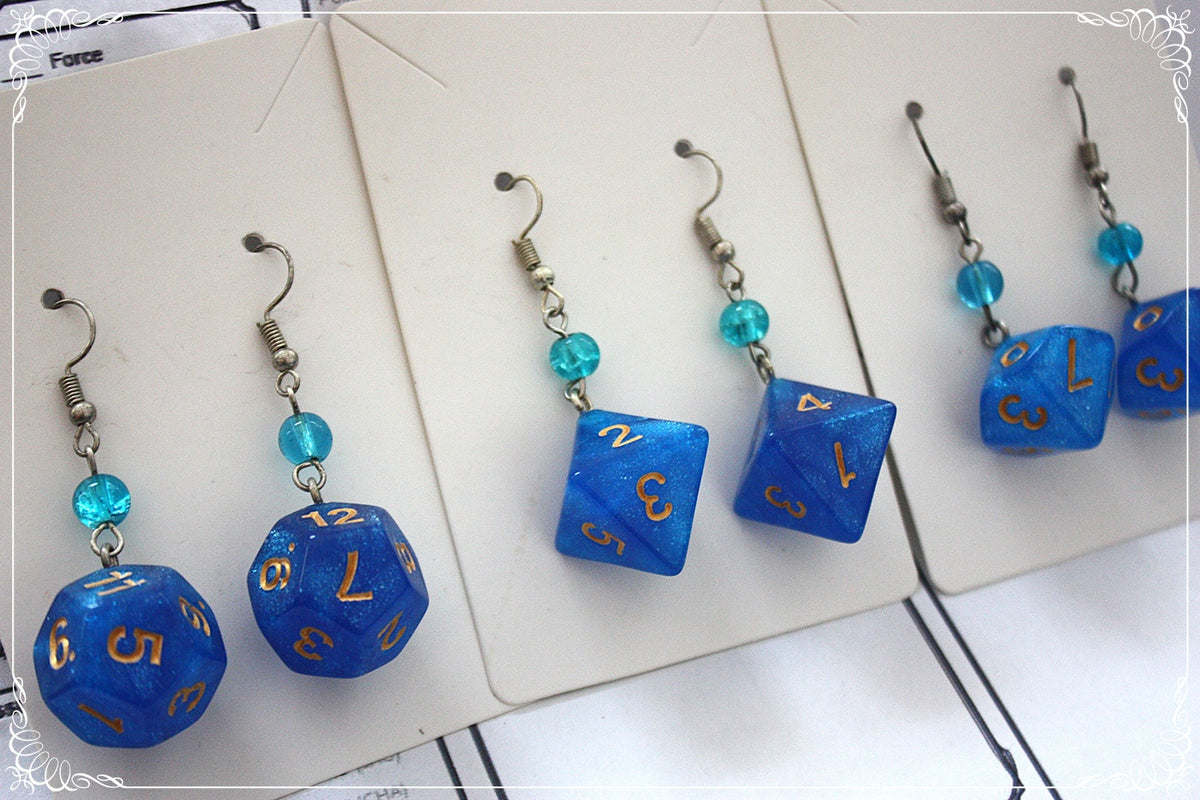 Pendentifs "Dés JDR - Bleus "