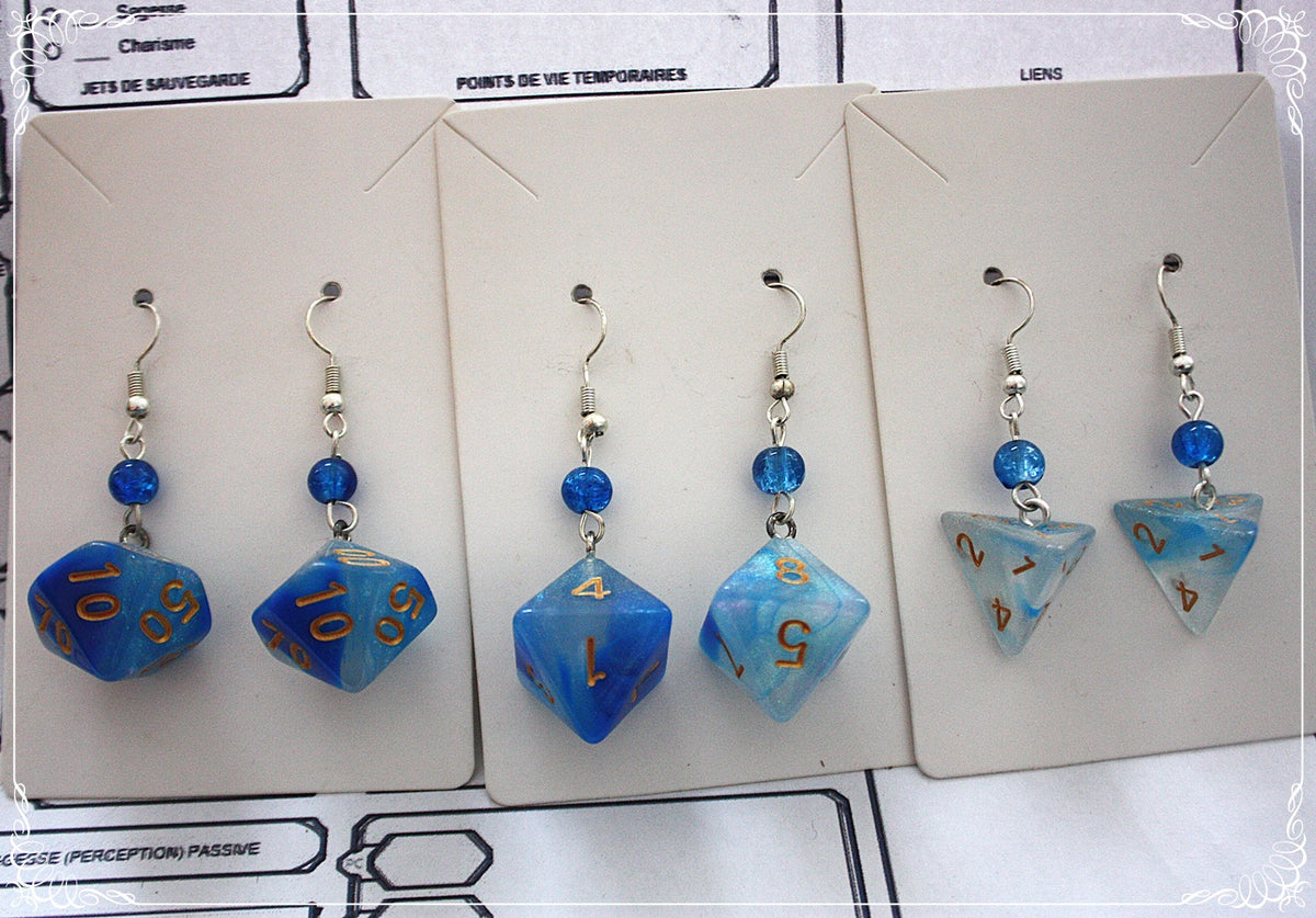 Pendentifs "Dés JDR - Bleus "