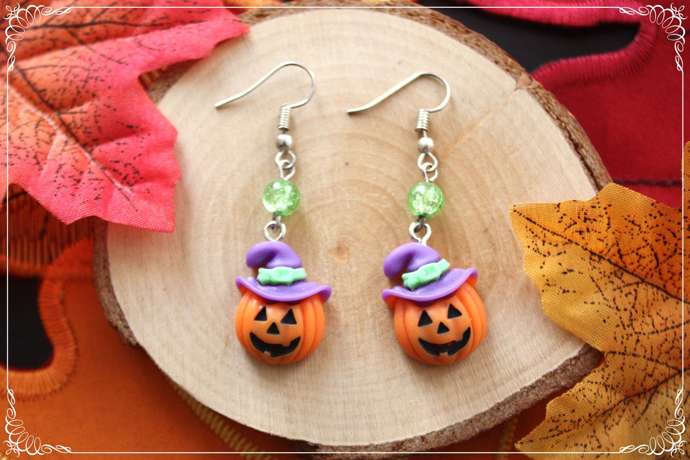 Boucles d'oreilles pendantes Halloween citrouille chat manoir sorcière fantôme