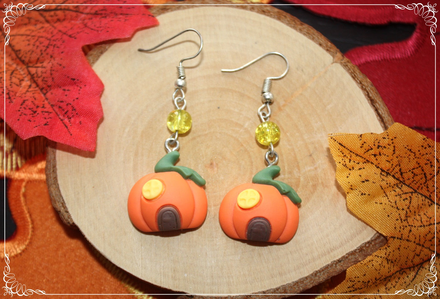 Boucles d'oreilles pendantes Halloween citrouille chat manoir sorcière fantôme