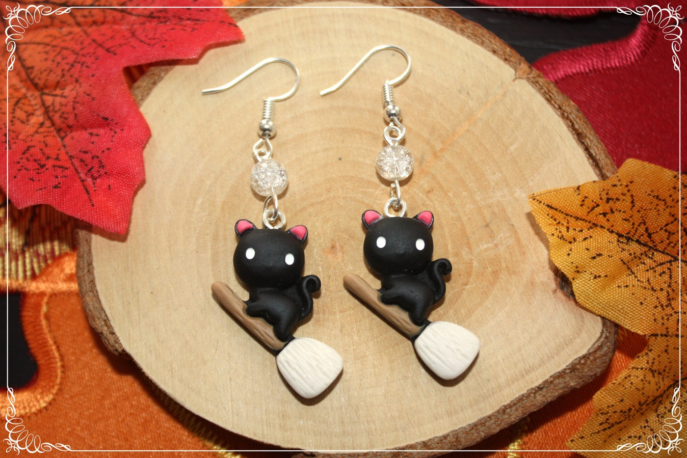 Boucles d'oreilles pendantes Halloween citrouille chat manoir sorcière fantôme