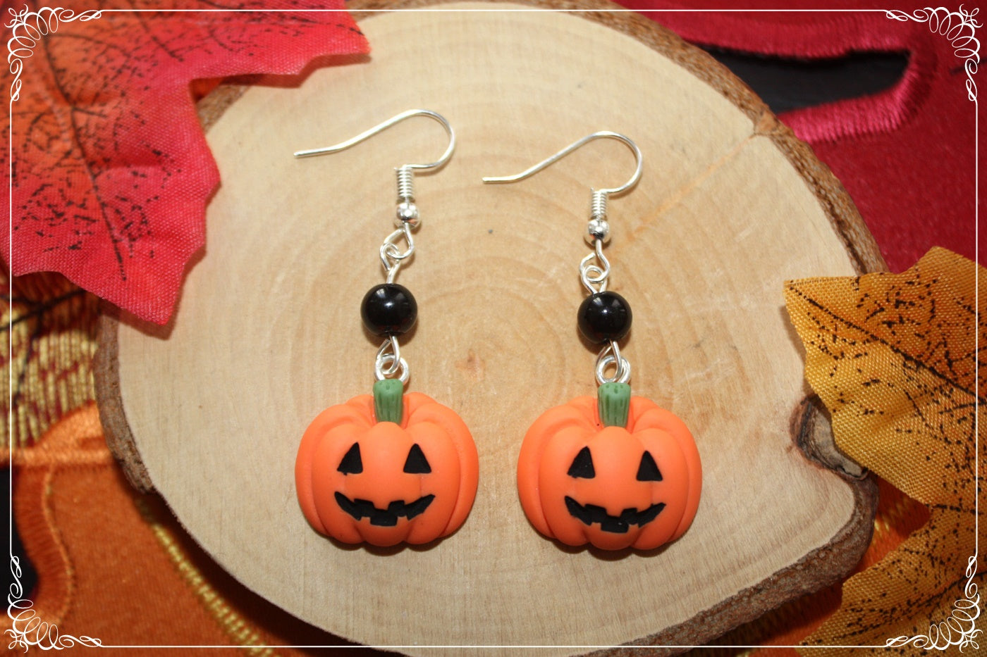 Boucles d'oreilles pendantes Halloween citrouille chat manoir sorcière fantôme