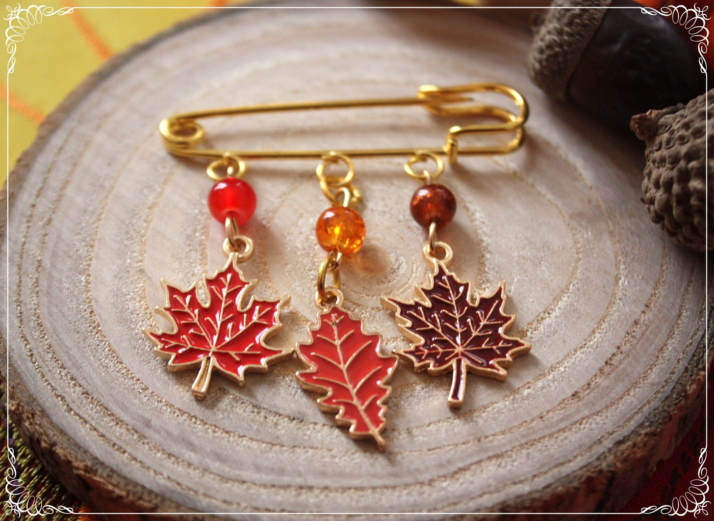 Epingles - Broches Automne feuilles érables rouges oranges jaunes