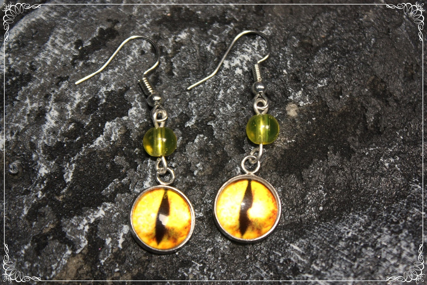 Boucles d'oreilles "Oeil de dragon et perles - Orange - Jaune "