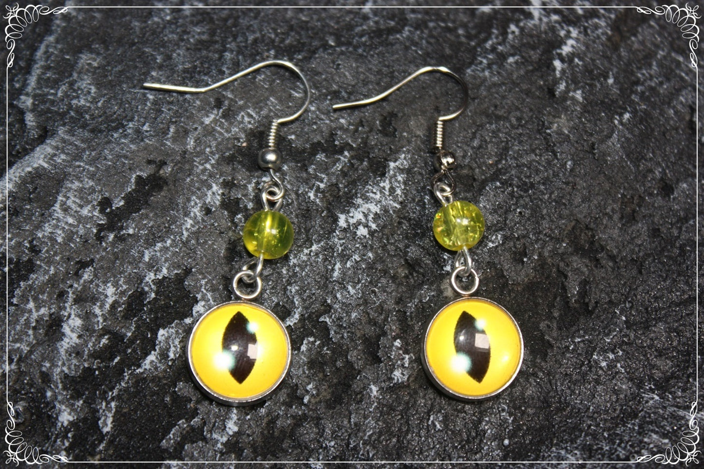 Boucles d'oreilles "Oeil de dragon et perles - Orange - Jaune "