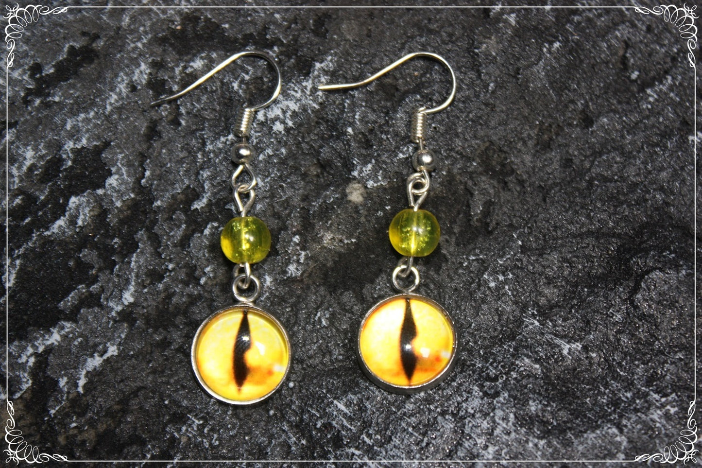 Boucles d'oreilles "Oeil de dragon et perles - Orange - Jaune "