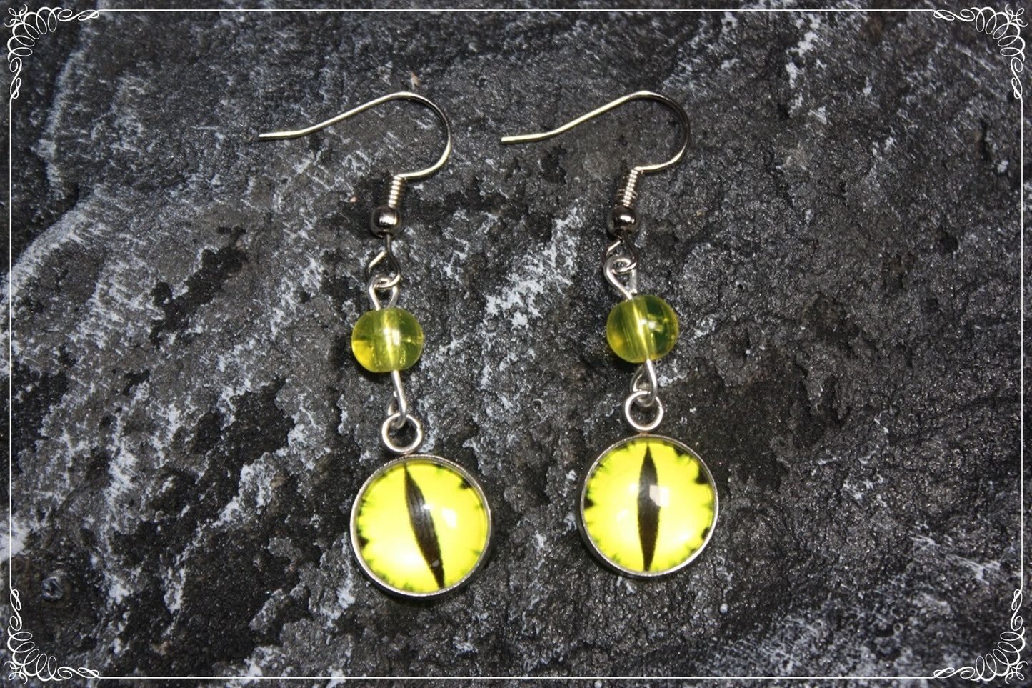 Boucles d'oreilles "Oeil de dragon et perles - Orange - Jaune "