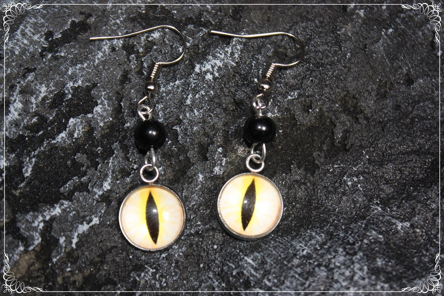 Boucles d'oreilles "Oeil de dragon et perles - Orange - Jaune "