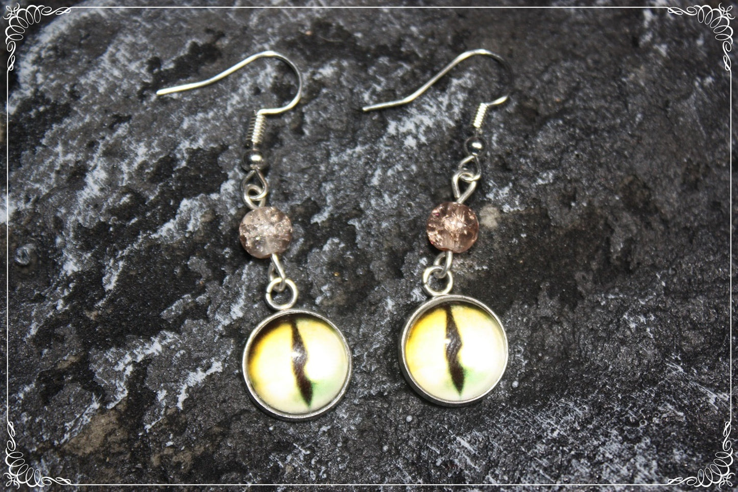 Boucles d'oreilles "Oeil de dragon et perles - Orange - Jaune "