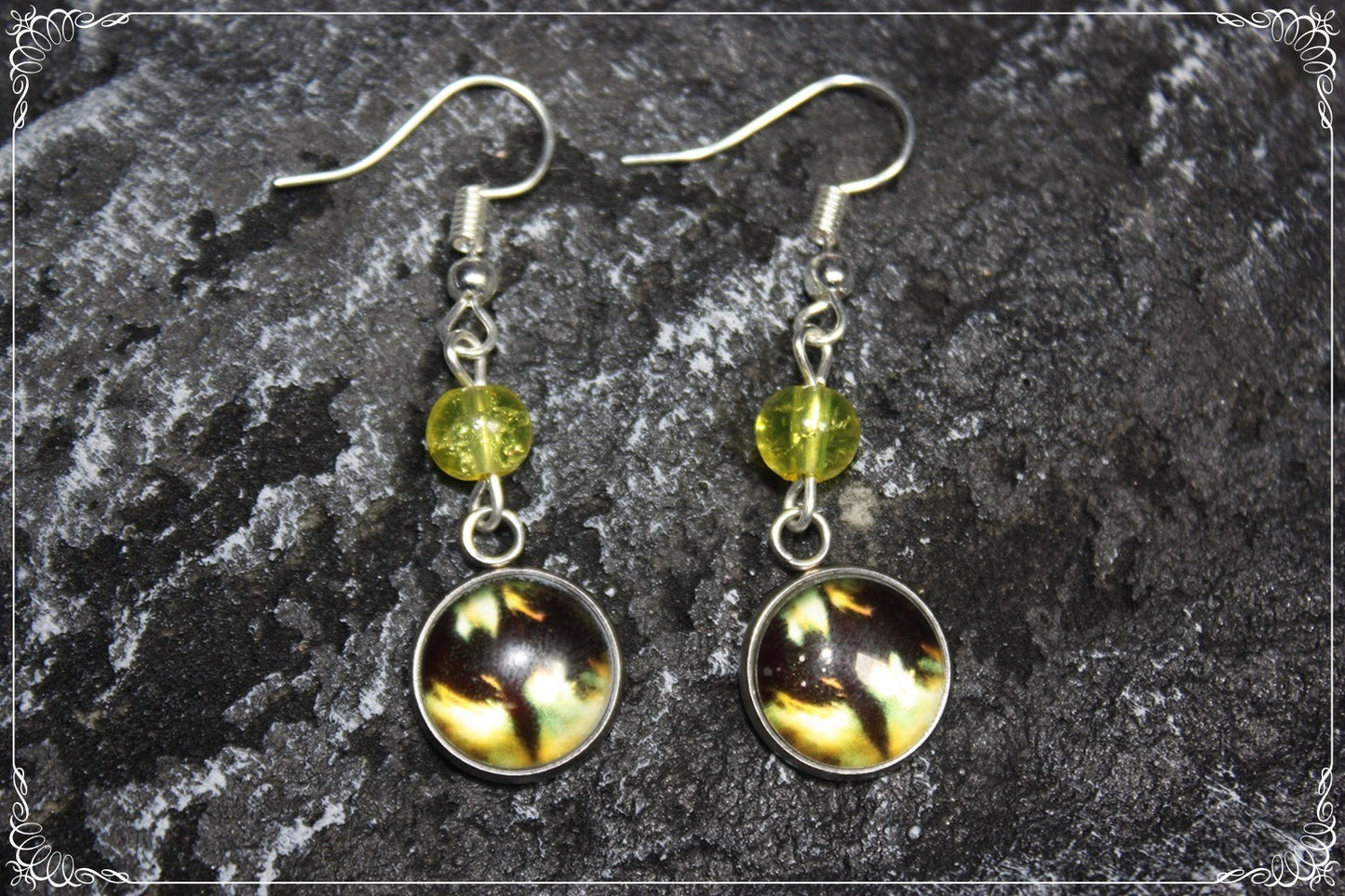 Boucles d'oreilles "Oeil de dragon et perles - Orange - Jaune "