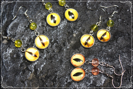 Boucles d'oreilles "Oeil de dragon et perles - Orange - Jaune "