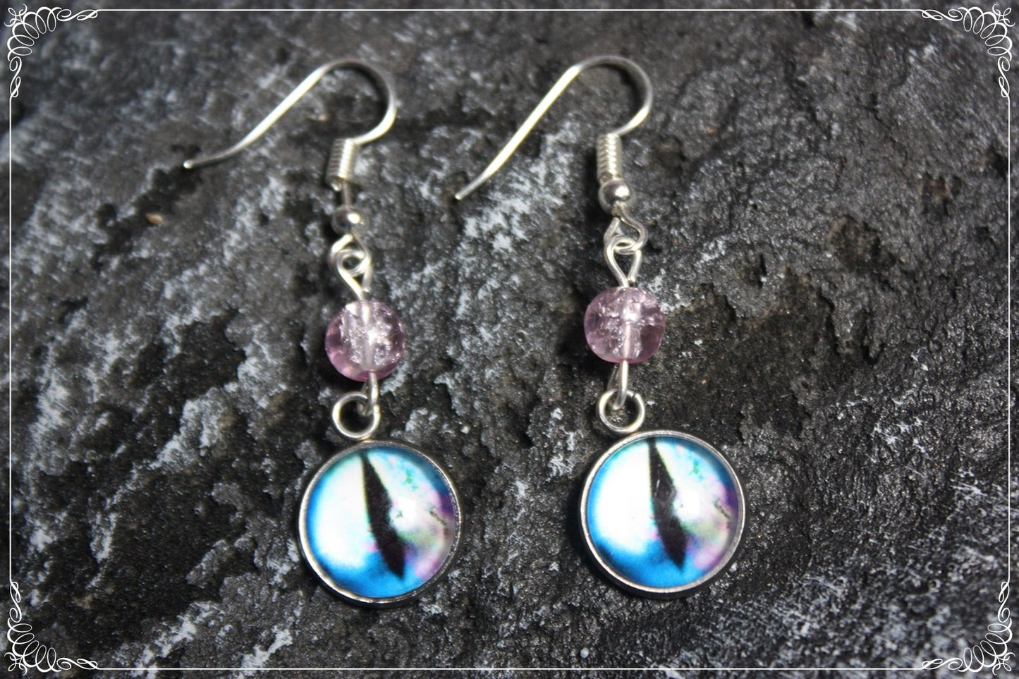 Boucles d'oreilles "Oeil de dragon et perles - Bleu marbrés"