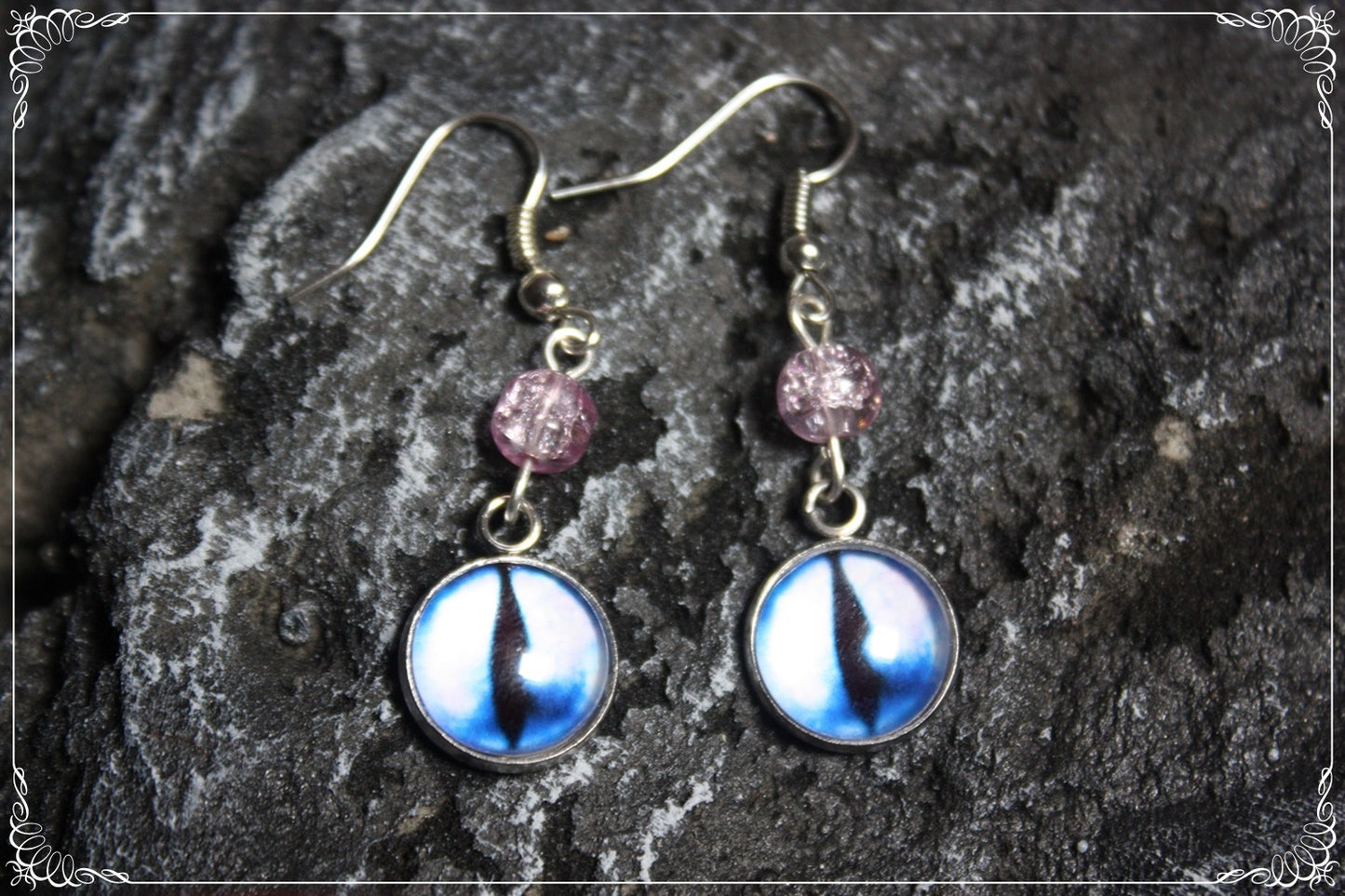 Boucles d'oreilles "Oeil de dragon et perles - Bleu marbrés"