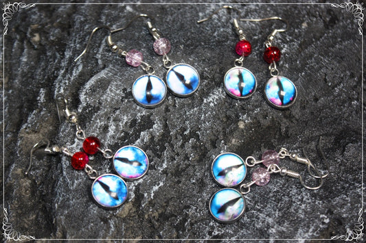 Boucles d'oreilles "Oeil de dragon et perles - Bleu marbrés"