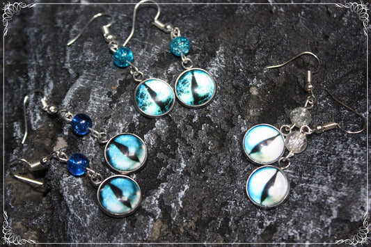 Boucles d'oreilles "Oeil de dragon et perles - Bleu"