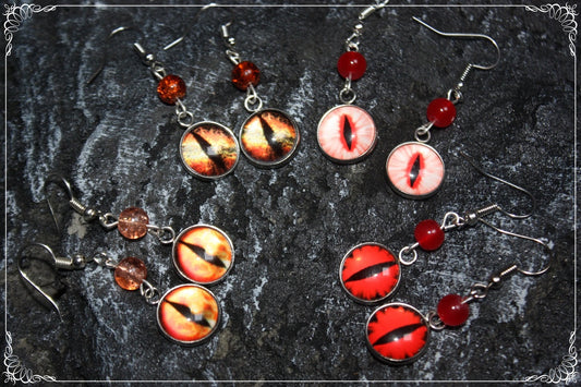 Boucles d'oreilles "Oeil de dragon et perles - Rouge - Orange "