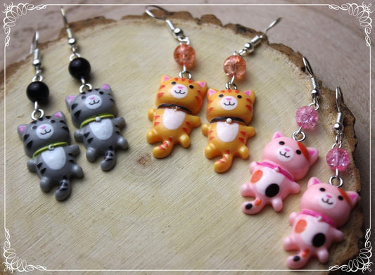 Boucles d'oreilles style japonais animé chats kawaii