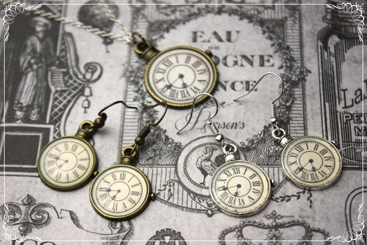 Boucles d'oreilles et pendentifs "Horloges"