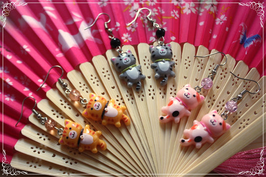 Boucles d'oreilles style japonais animé chats kawaii