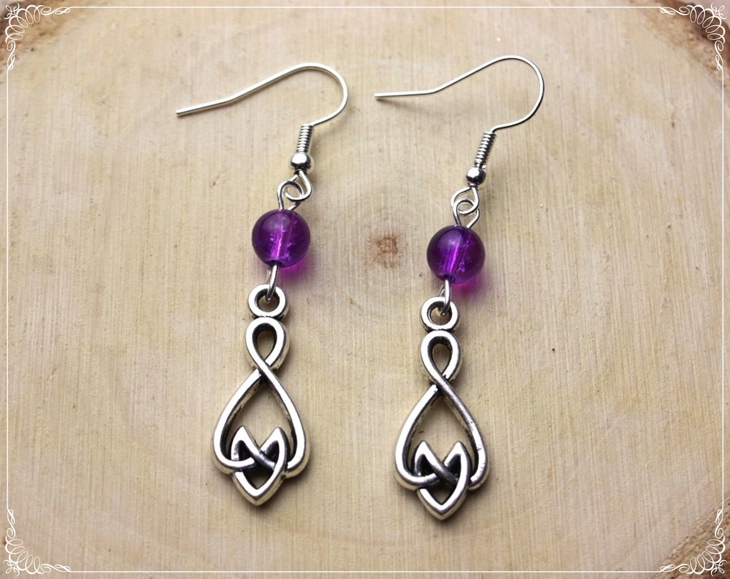 Boucles d'oreilles celtiques "Doubles noeuds - perles"