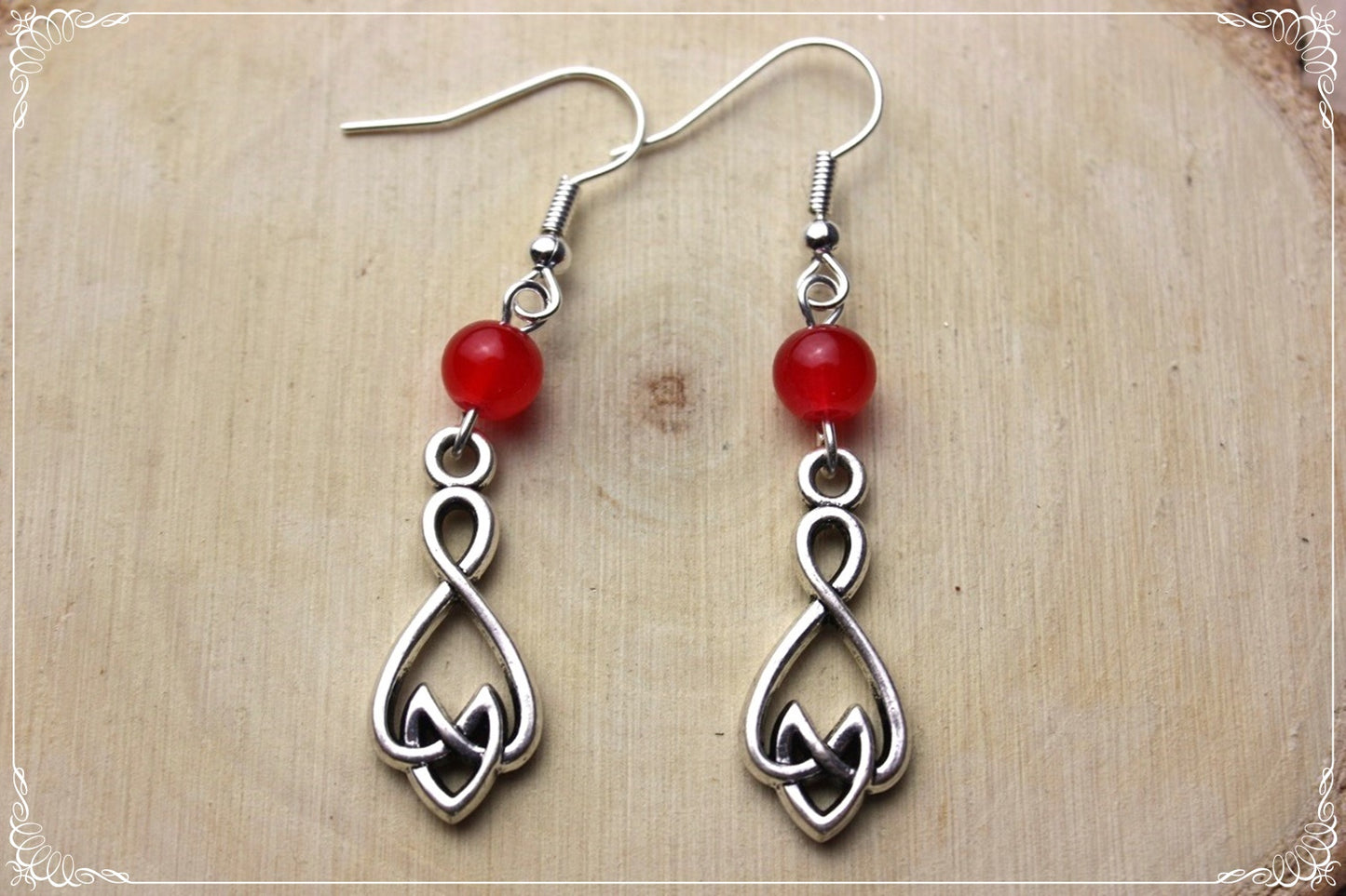 Boucles d'oreilles celtiques "Doubles noeuds - perles"