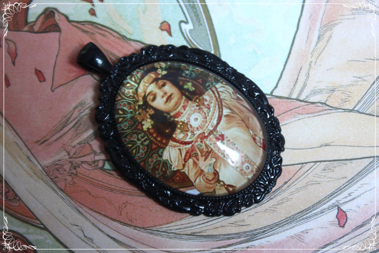 Pendentifs "Mucha - Art Nouveau - Noir"