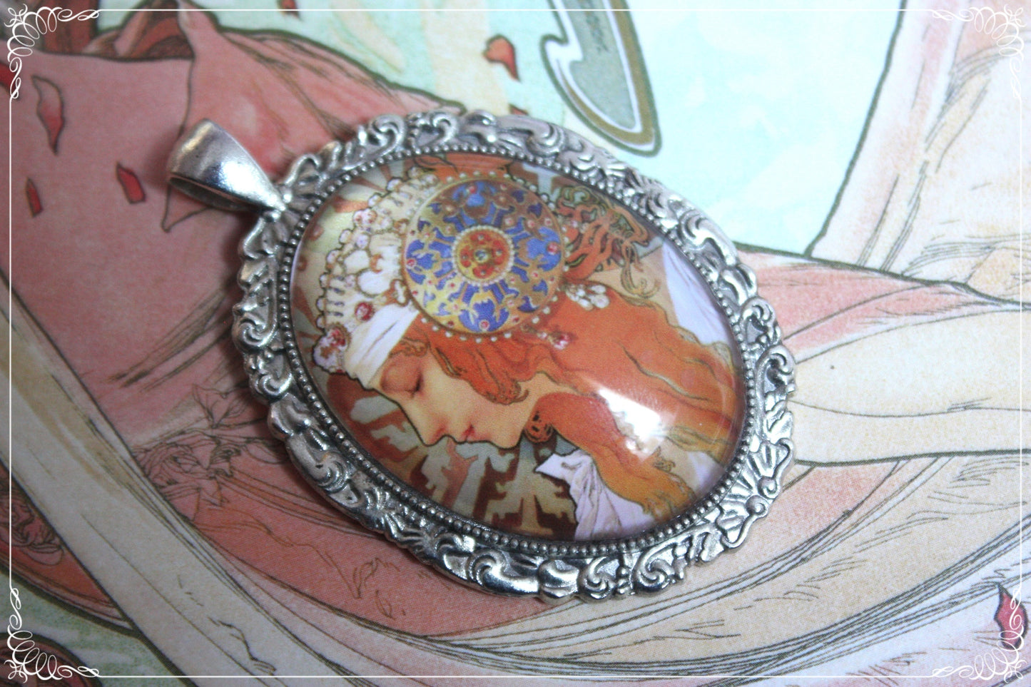 Pendentifs "Mucha - Art Nouveau - Argenté"