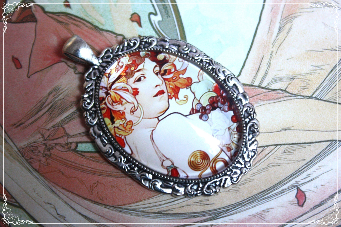 Pendentifs "Mucha - Art Nouveau - Argenté"