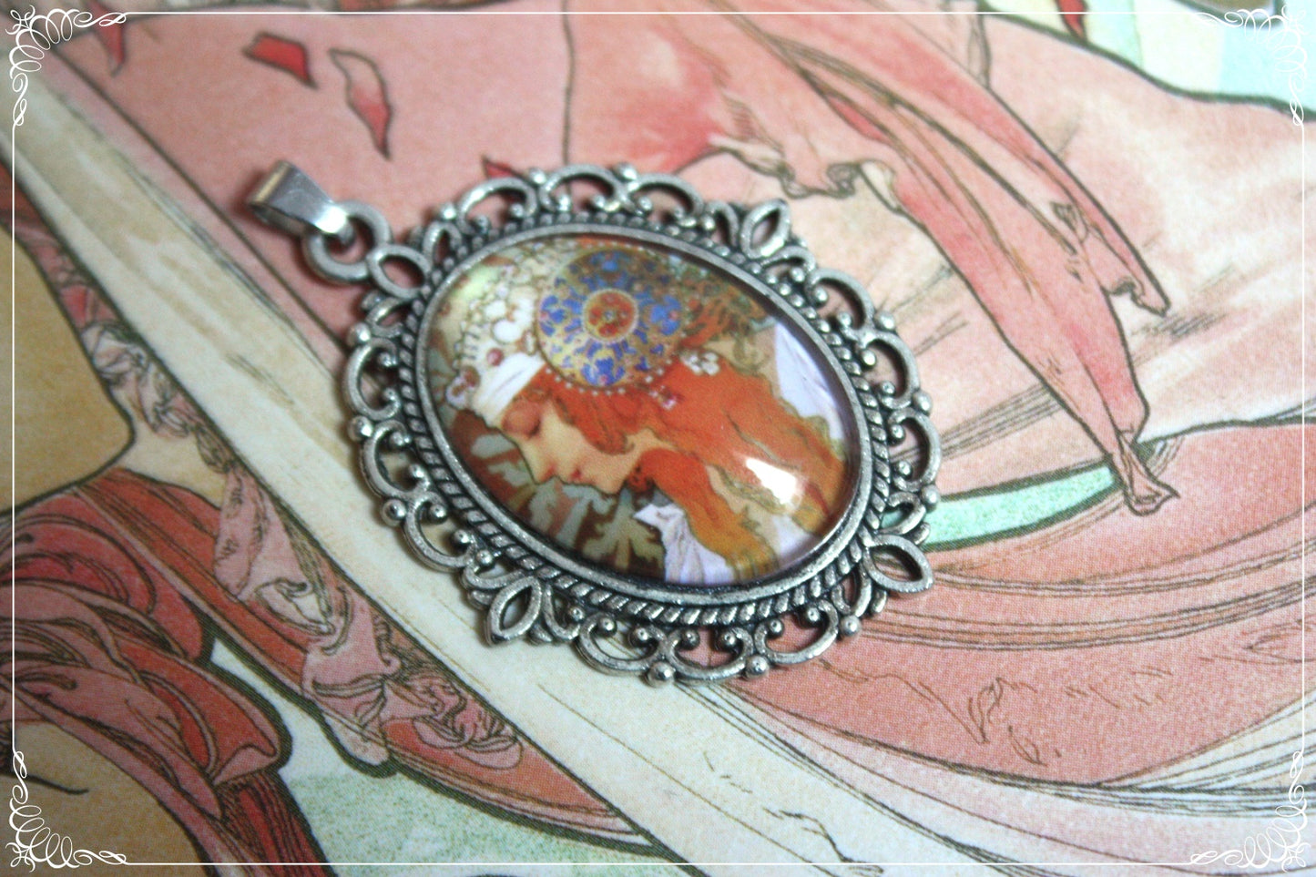 Petits Pendentifs "Mucha - Art Nouveau - Argent"