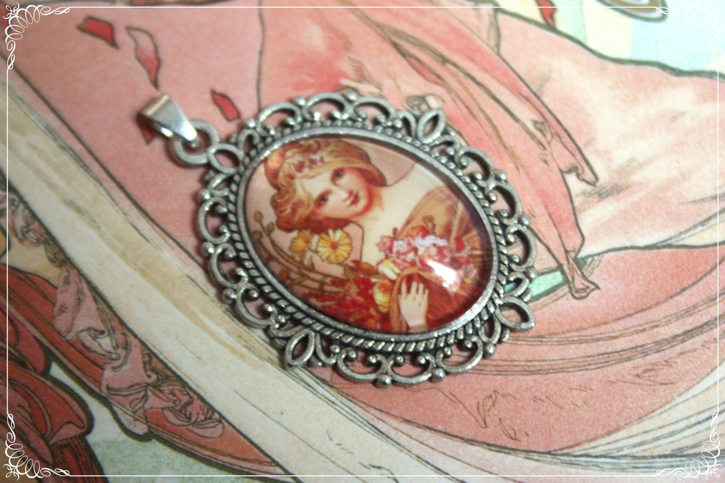 Petits Pendentifs "Mucha - Art Nouveau - Argent"