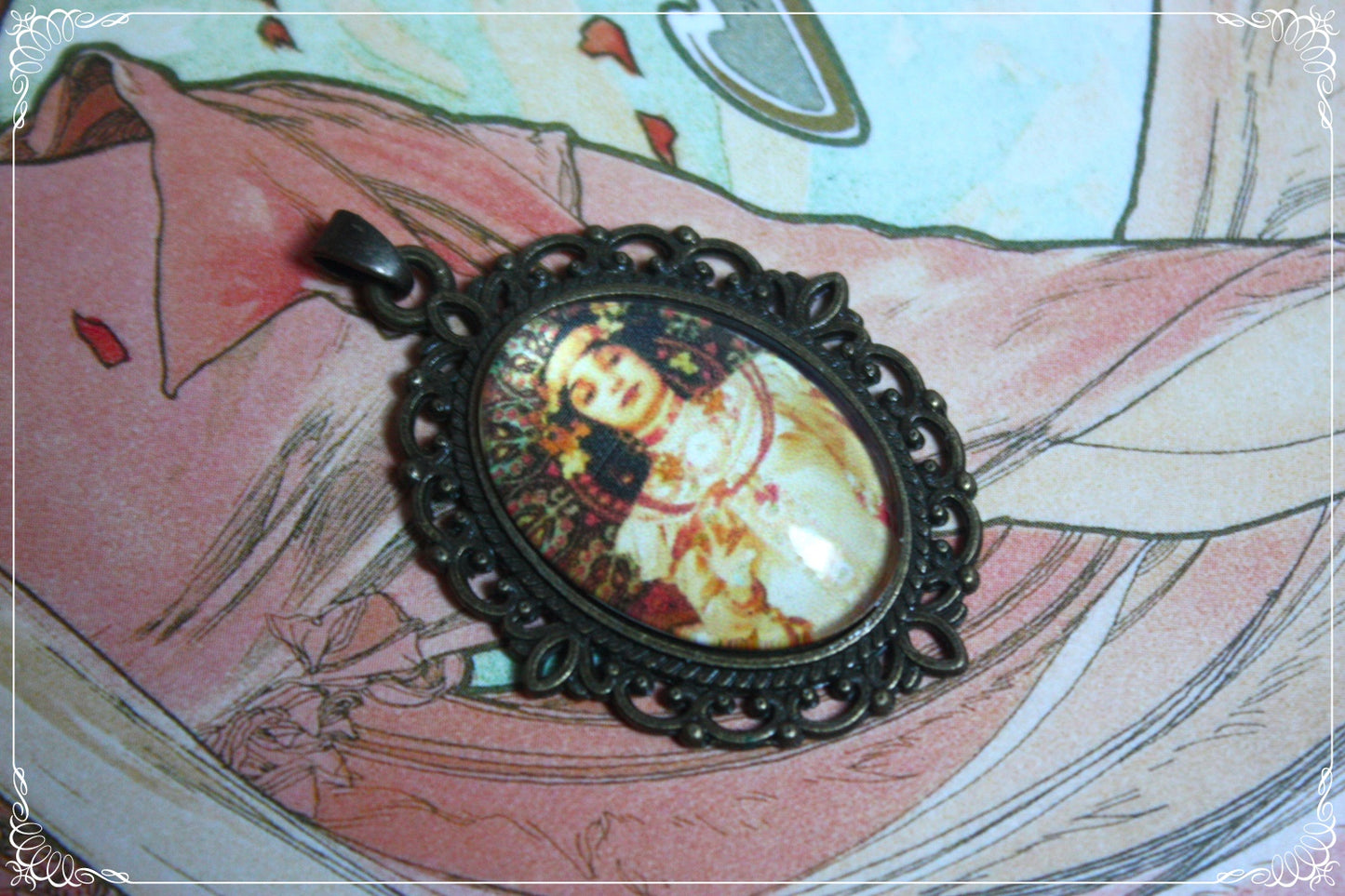 Petits Pendentifs "Mucha - Art Nouveau - Bronze"