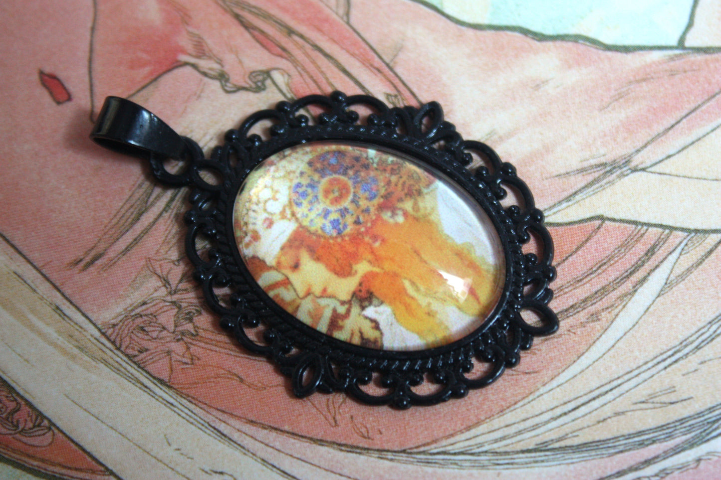 Petits Pendentifs "Mucha - Art Nouveau - Noir"