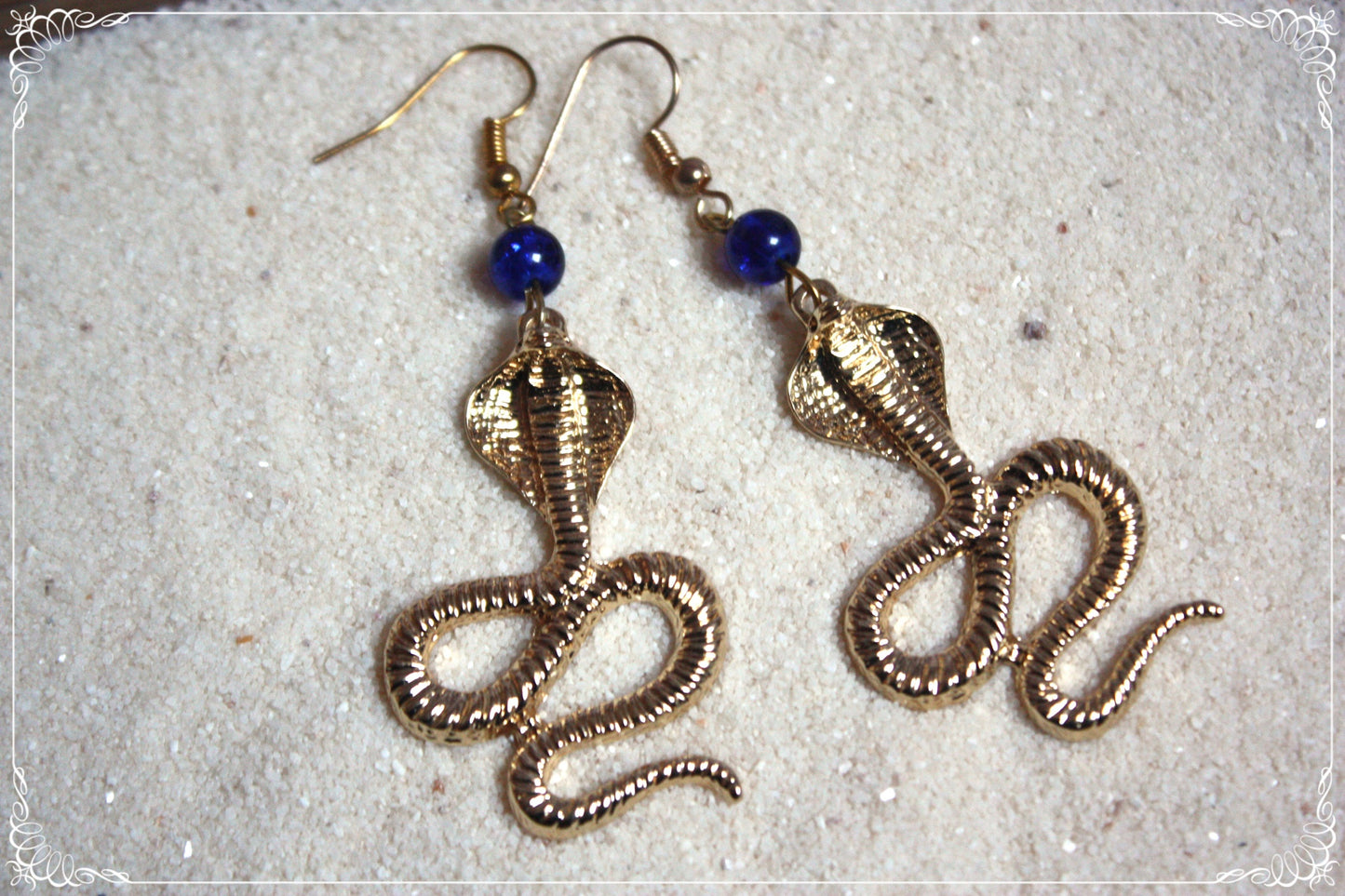 Boucles d'oreilles "Serpents dorés et perles" - égyptiens orientalisants