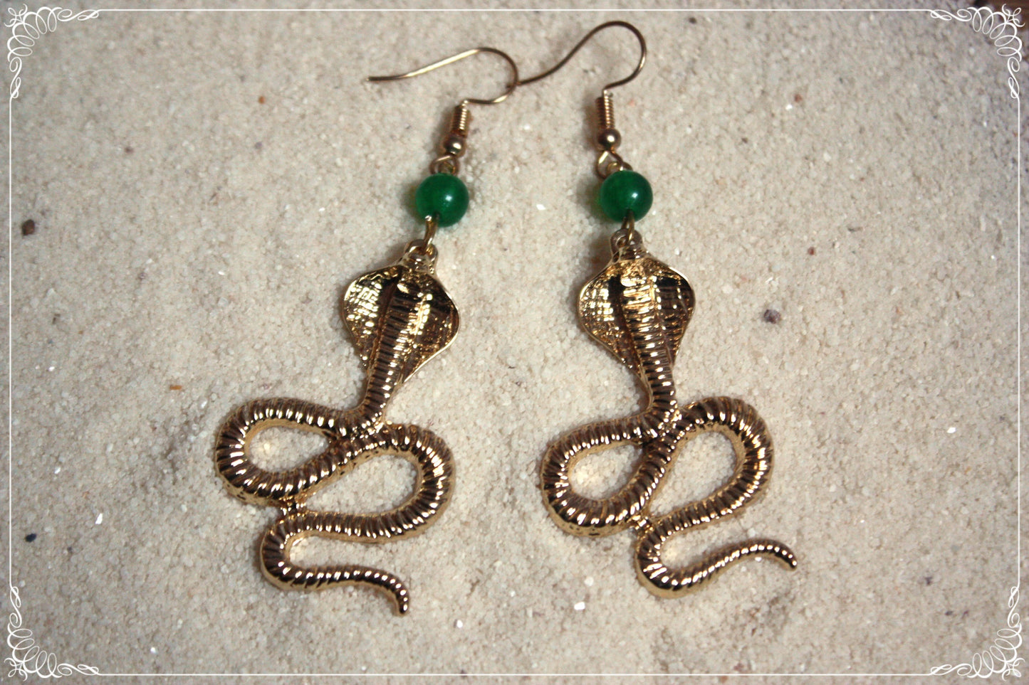 Boucles d'oreilles "Serpents dorés et perles" - égyptiens orientalisants