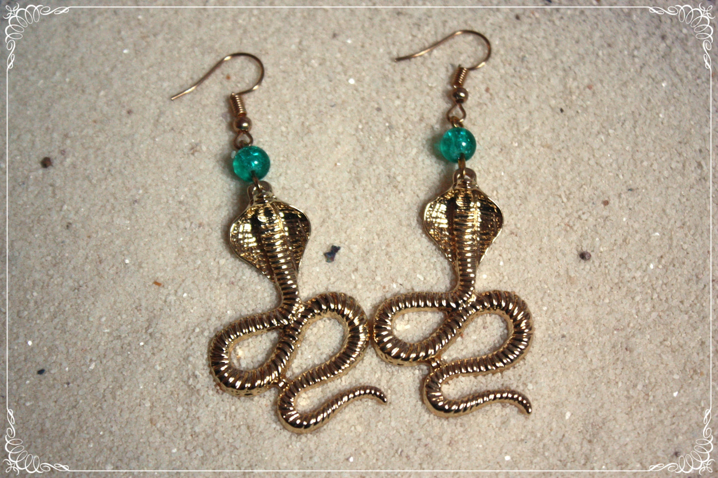 Boucles d'oreilles "Serpents dorés et perles" - égyptiens orientalisants