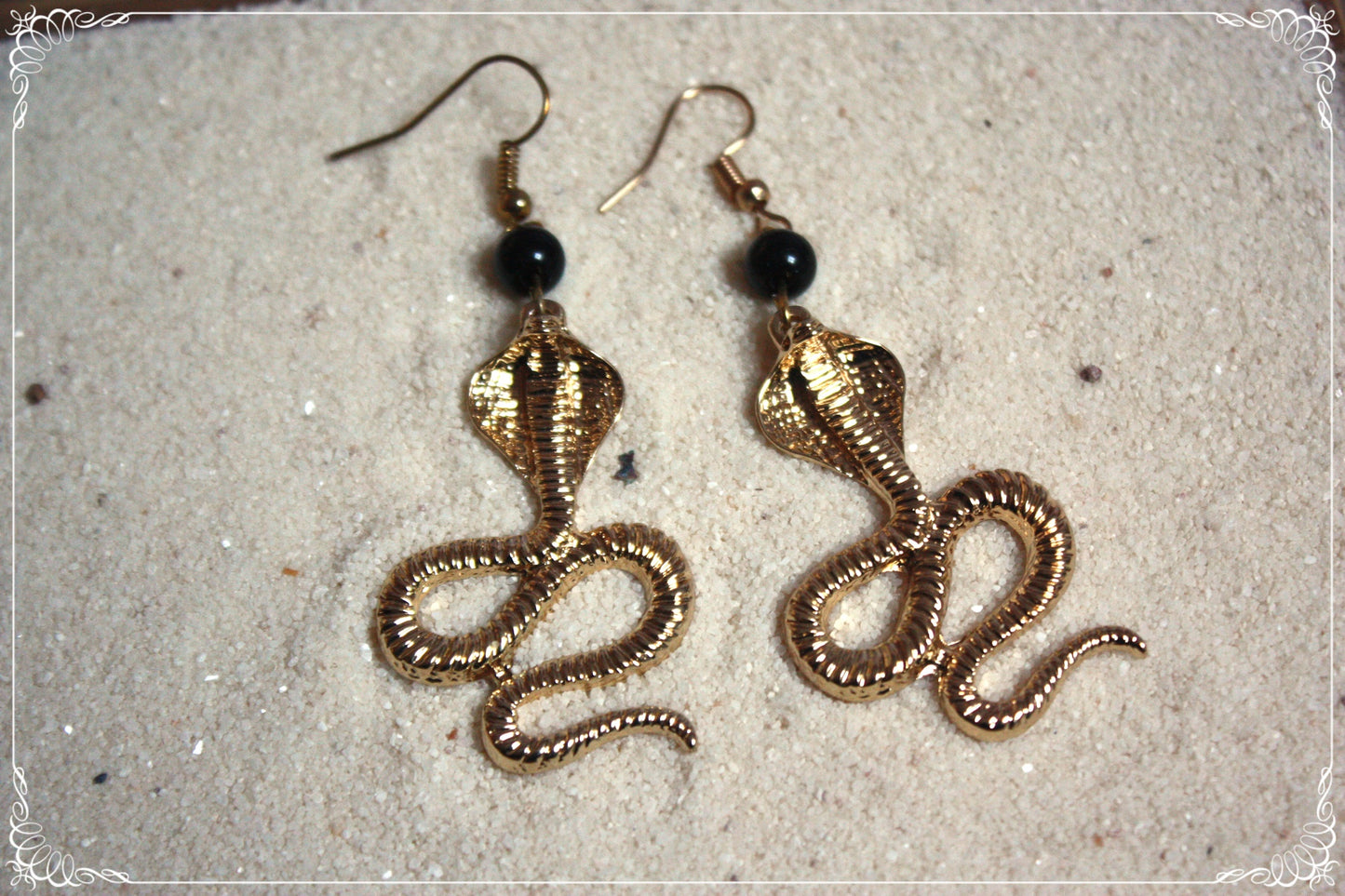 Boucles d'oreilles "Serpents dorés et perles" - égyptiens orientalisants