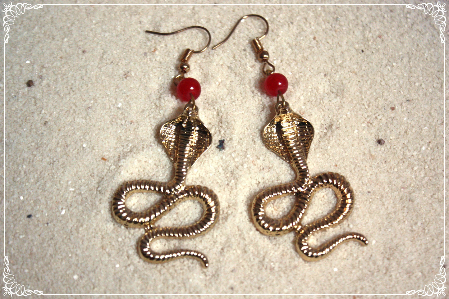 Boucles d'oreilles "Serpents dorés et perles" - égyptiens orientalisants