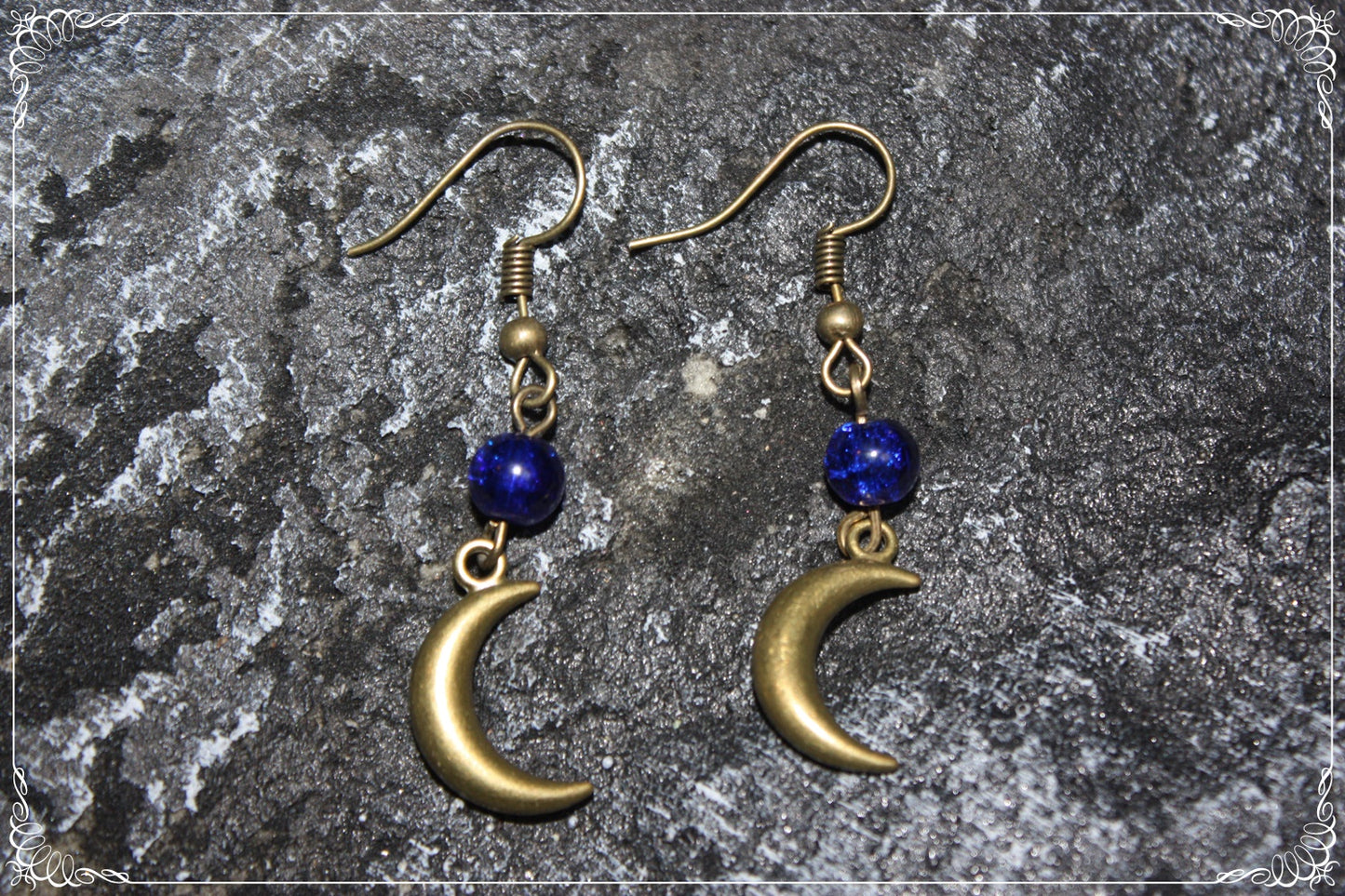 Boucles d'oreilles "Lunes et perles - Bronze"