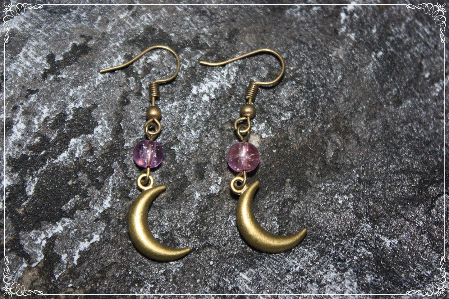 Boucles d'oreilles "Lunes et perles - Bronze"