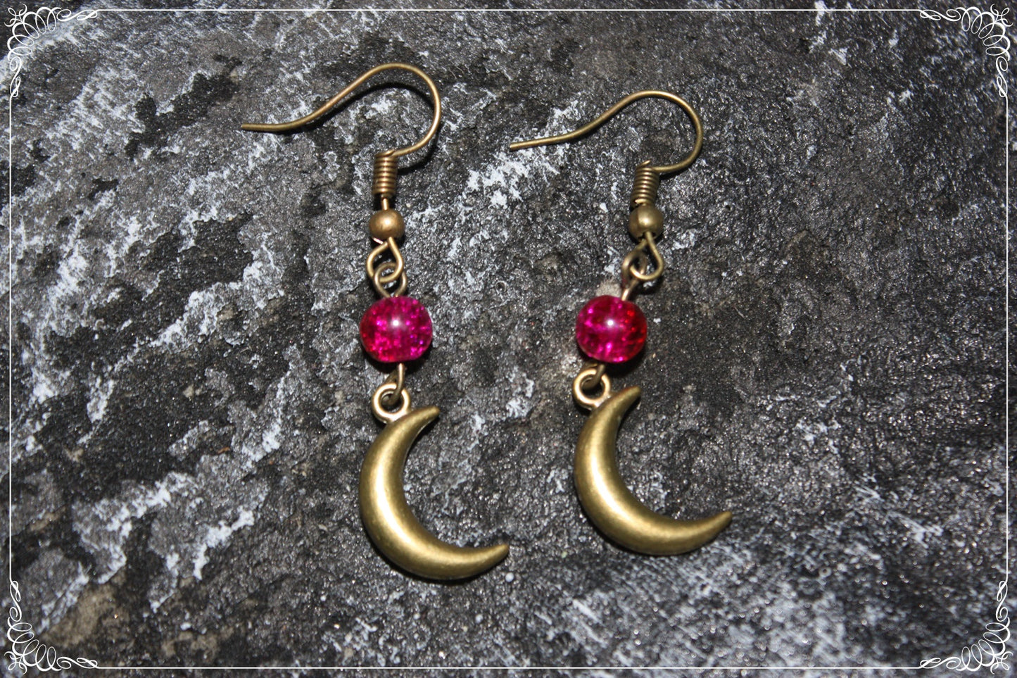 Boucles d'oreilles "Lunes et perles - Bronze"