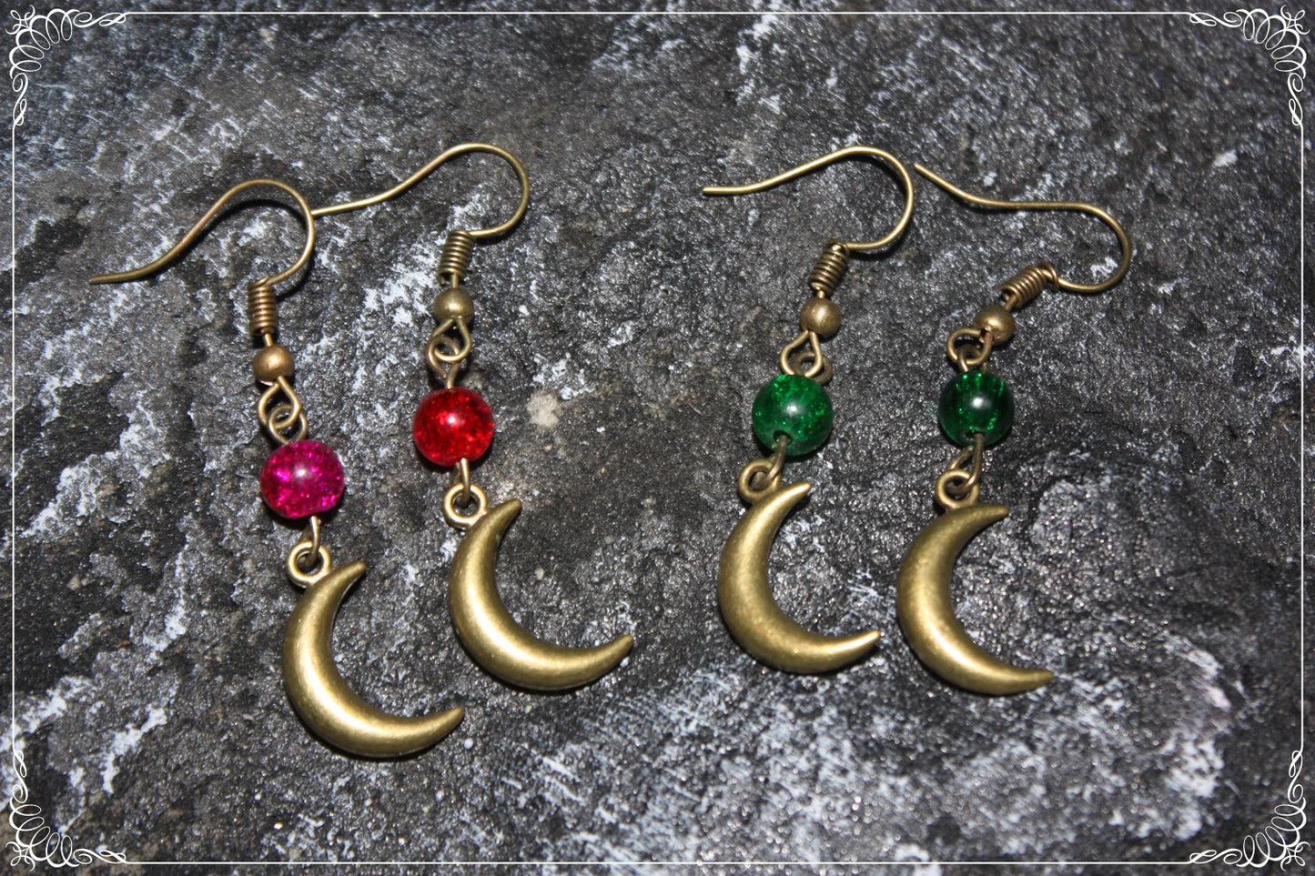 Boucles d'oreilles "Lunes et perles - Bronze"