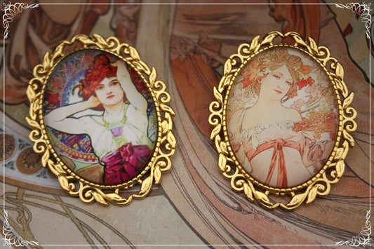 Broches "Mucha - Art Nouveau" dorées